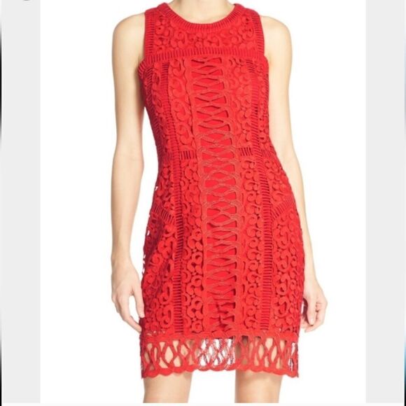 Greylin Red Inset Lace sheath Dress sz XS - Picture 1 of 12